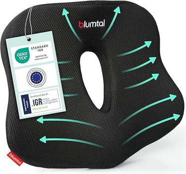 Blumtal Cojín para Silla de Oficina - Cojín en Forma de Cuña Negro para Coxis - Cojín Ergonómico para Asiento de Auto - Cojín para Hemorroides para Silla - Cojín Óptimo para Silla de Oficina
